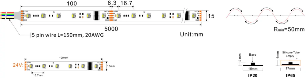 RGBW 2700k, 19,2w/m, 60Led/m, IP20